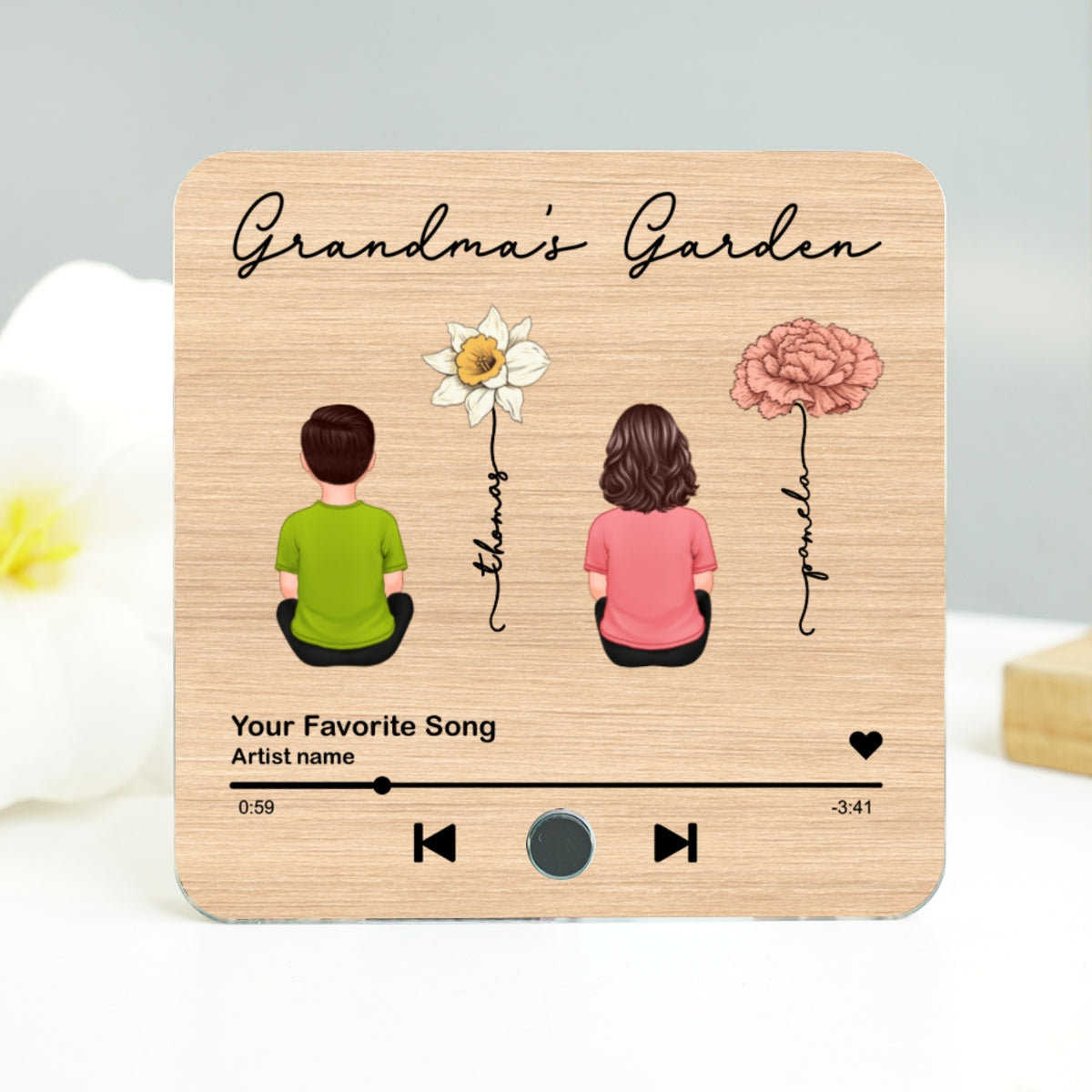 Grandma's Kitchen Grandkids Sitting, Birth Month Flower Personalized Music Fridge Magnet, Heartfelt Gift, Birthday Gift for Grandma
