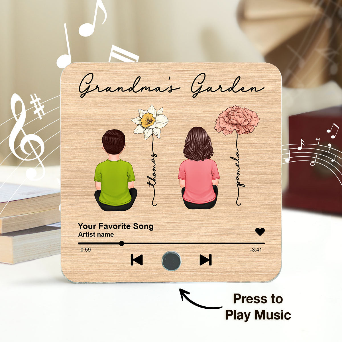 Grandma's Kitchen Grandkids Sitting, Birth Month Flower Personalized Music Fridge Magnet, Heartfelt Gift, Birthday Gift for Grandma