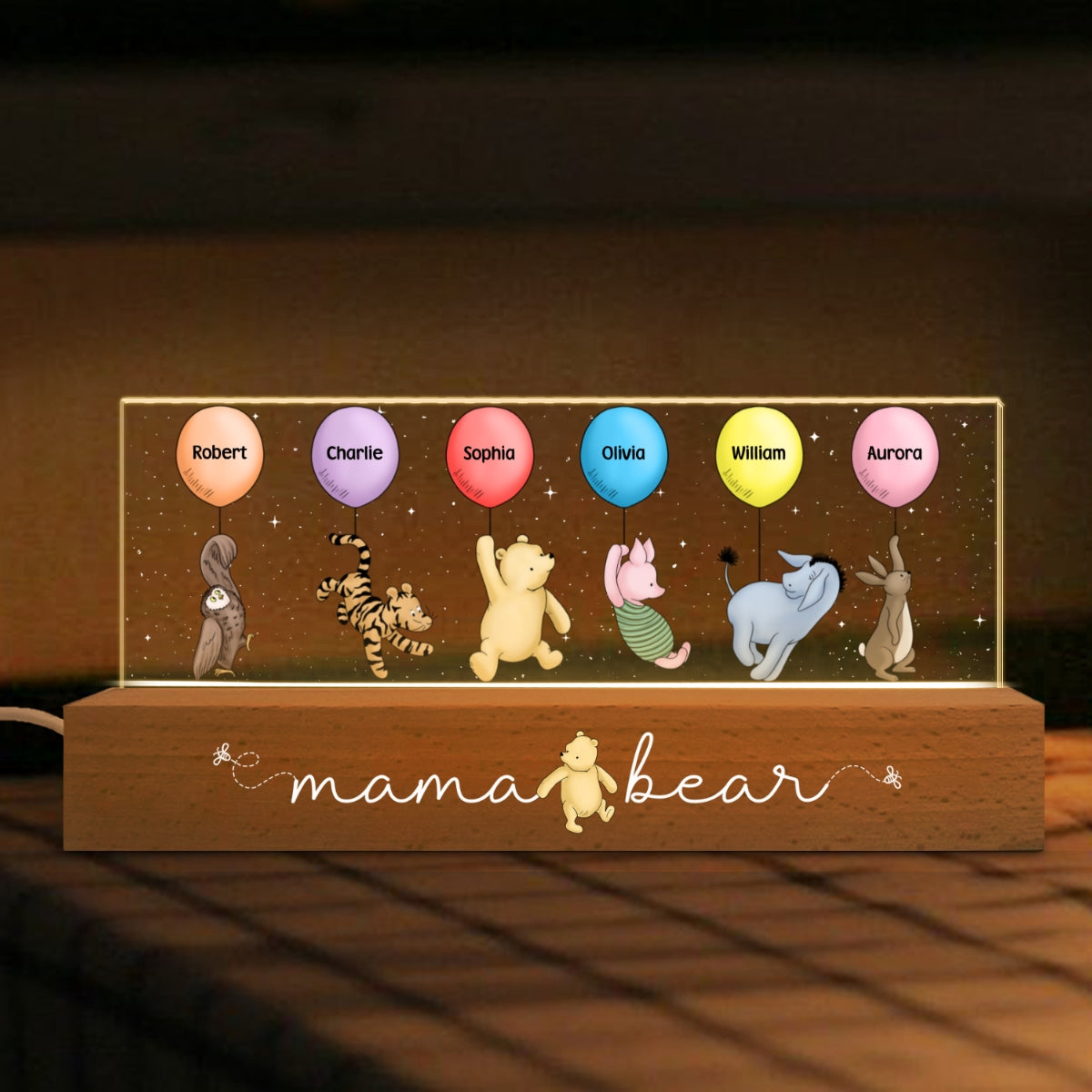 Grandma¡®s Grandkids Cute Characters With Balloons Personalized Acrylic Block LED Night Light