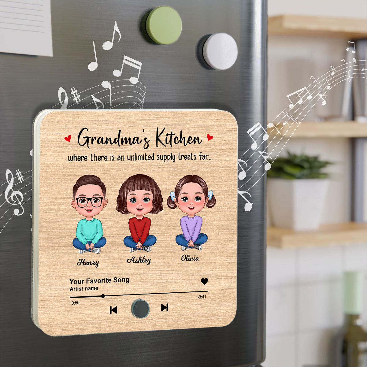 Grandma's Kitchen Where There Is An Unlimited Supply Treats for Grandkids, Personalized Music Fridge Magnet, Heartfelt Gift, Birthday Gift for Grandma