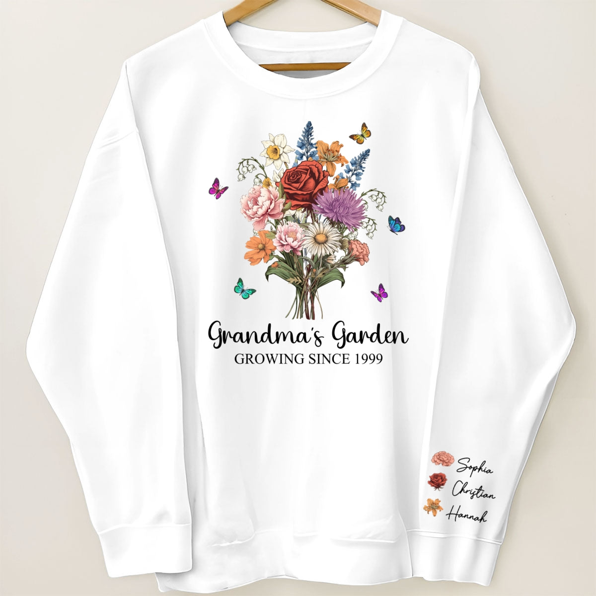 Grandma¡®s Garden Vintage Birth Month Flowers Bouquet Personalized Sleeve Printed Sweatshirt