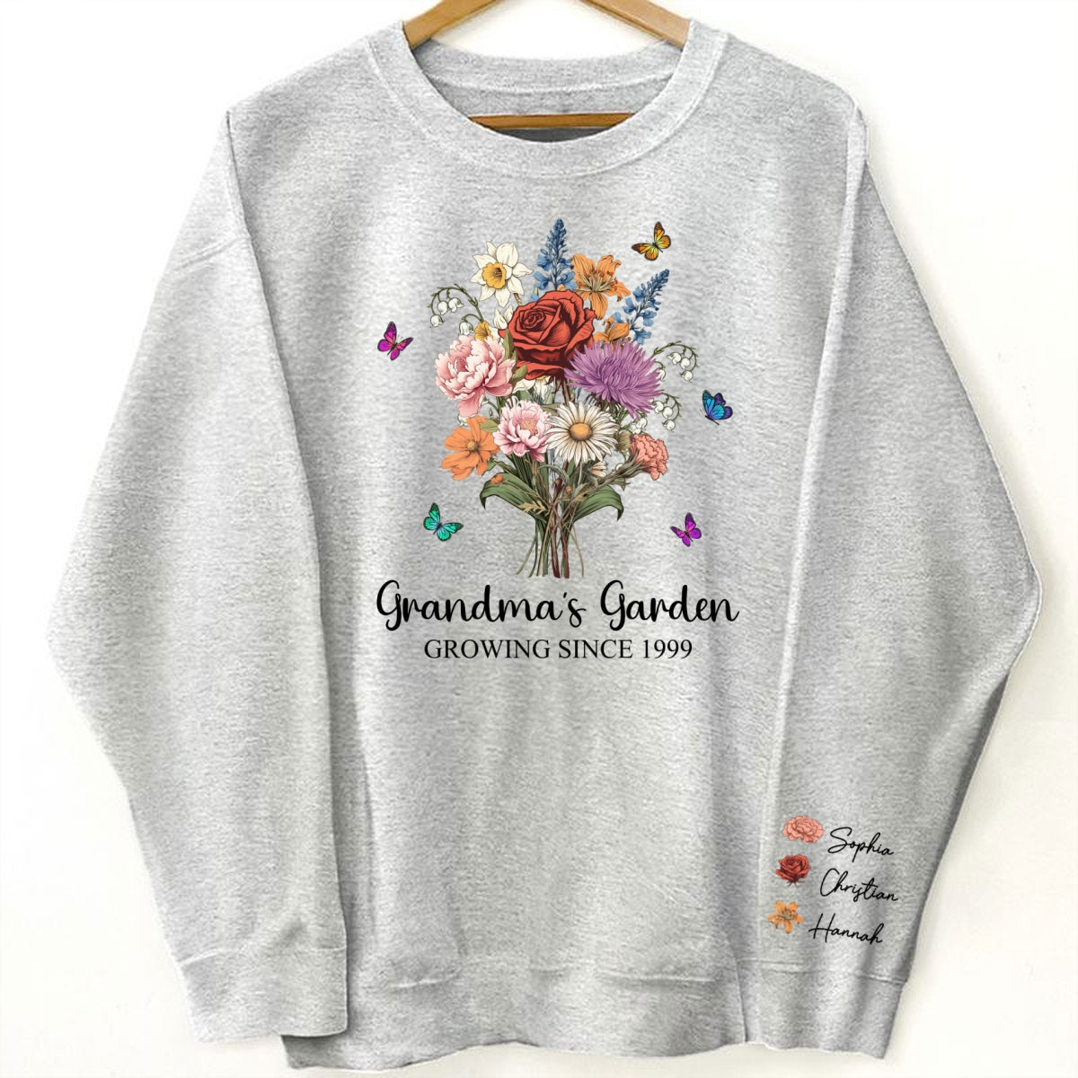 Grandma¡®s Garden Vintage Birth Month Flowers Bouquet Personalized Sleeve Printed Sweatshirt