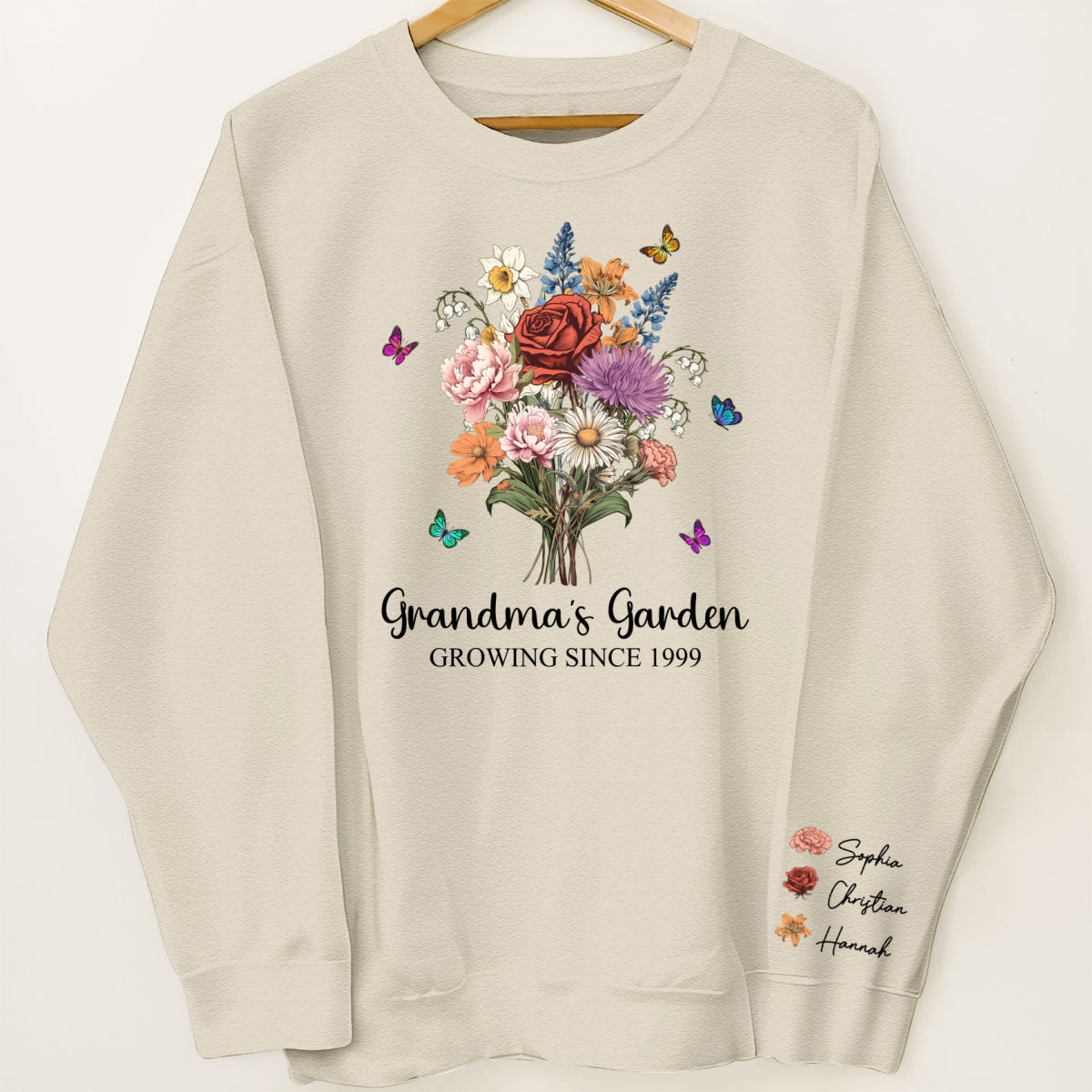 Grandma¡®s Garden Vintage Birth Month Flowers Bouquet Personalized Sleeve Printed Sweatshirt