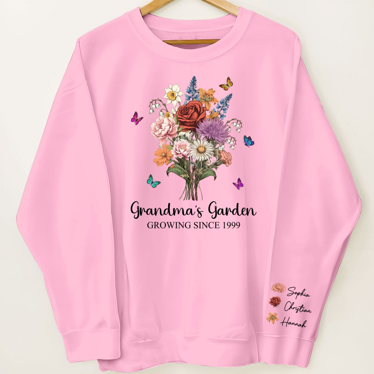 Grandma¡®s Garden Vintage Birth Month Flowers Bouquet Personalized Sleeve Printed Sweatshirt