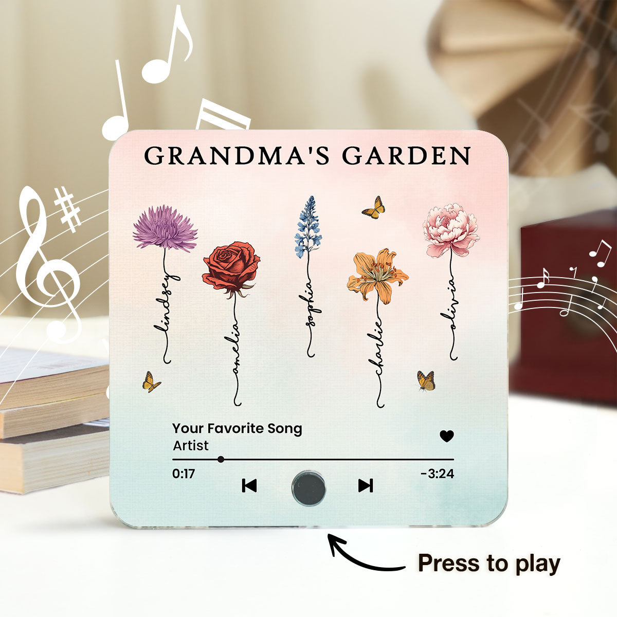 Grandma's Kitchen Birth Month Flower Personalized Music Fridge Magnet, Heartfelt Gift, Birthday Gift for Grandma