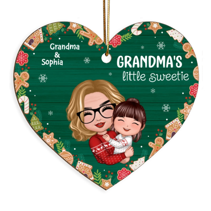 Grandma¡®s Little Cookie Sweetie Gingerbread Doll Grandma Hugging Granddaughter Grandson Personalized Wooden Ornament