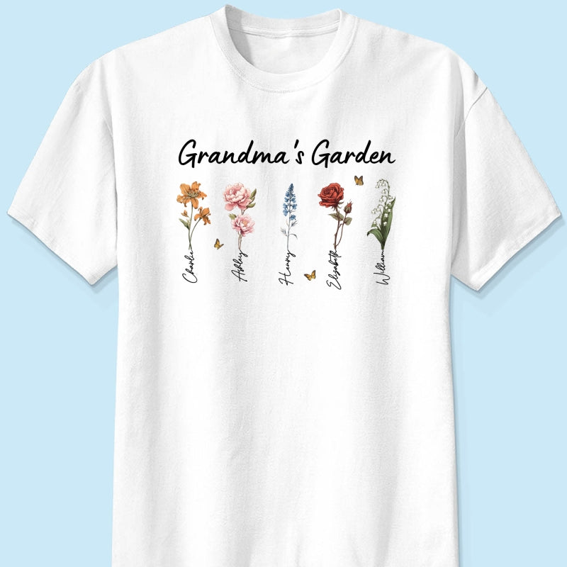 Grandma¡®s Garden Vintage Birth Month Flower Personalized Shirt, Heartfelt Gift For Grandma, Mom, Auntie