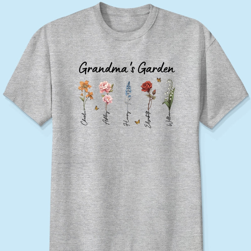 Grandma¡®s Garden Vintage Birth Month Flower Personalized Shirt, Heartfelt Gift For Grandma, Mom, Auntie