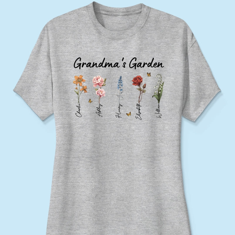 Grandma¡®s Garden Vintage Birth Month Flower Personalized Shirt, Heartfelt Gift For Grandma, Mom, Auntie