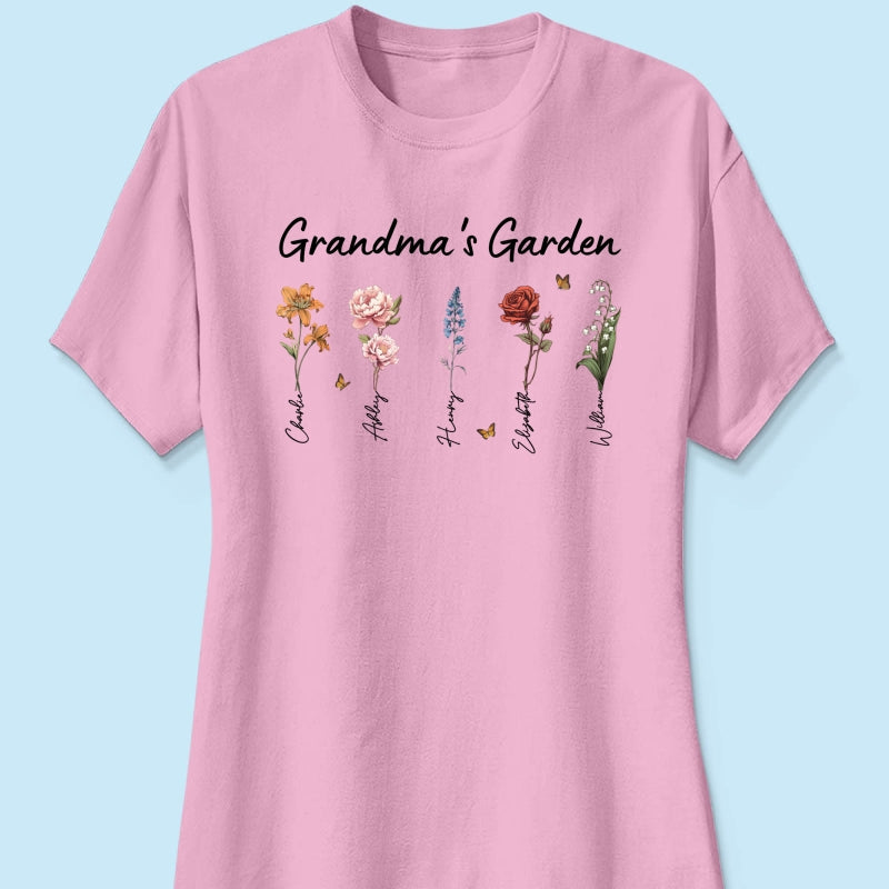 Grandma¡®s Garden Vintage Birth Month Flower Personalized Shirt, Heartfelt Gift For Grandma, Mom, Auntie