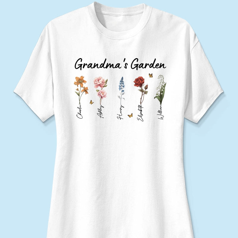 Grandma¡®s Garden Vintage Birth Month Flower Personalized Shirt, Heartfelt Gift For Grandma, Mom, Auntie