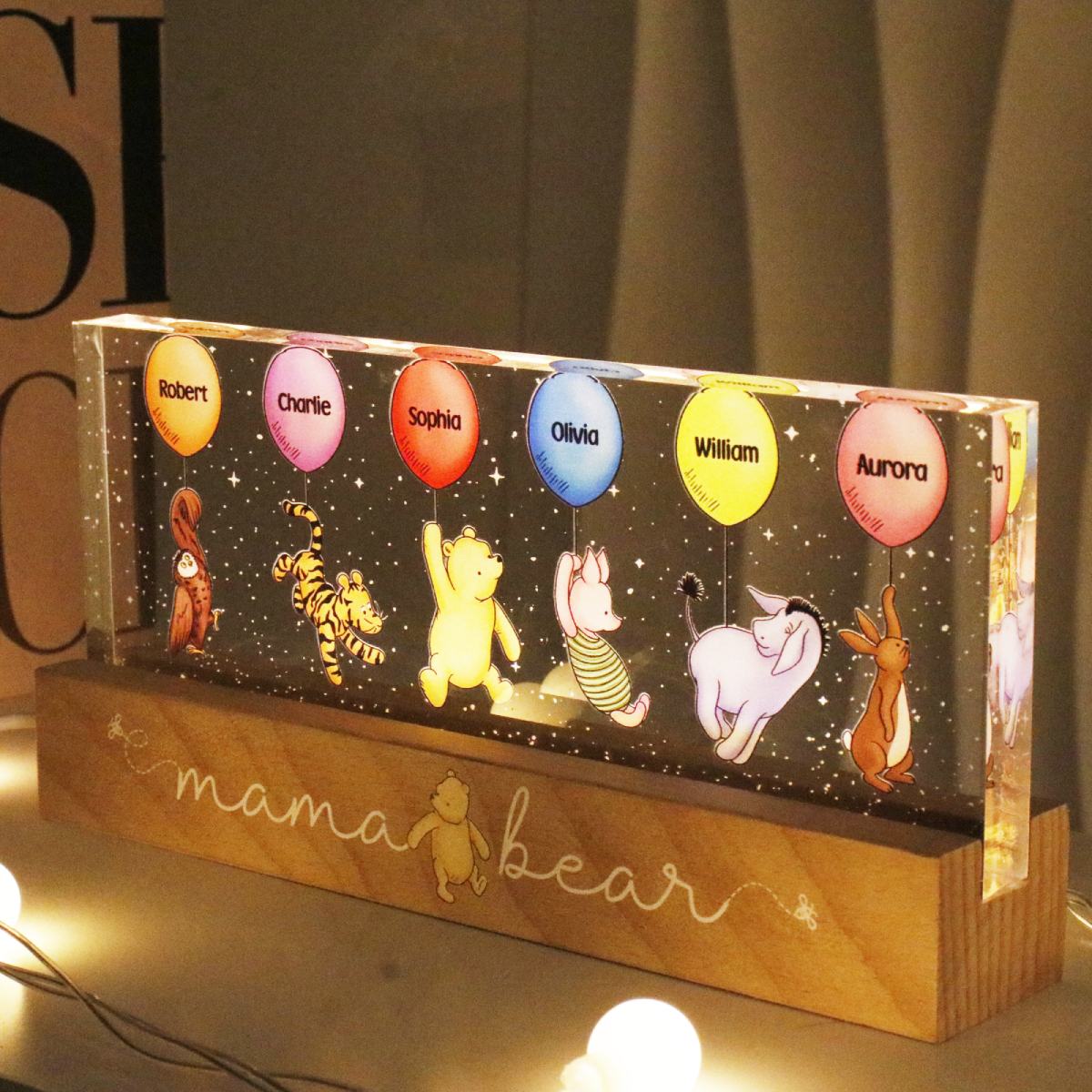 Grandma¡®s Grandkids Cute Characters With Balloons Personalized Acrylic Block LED Night Light