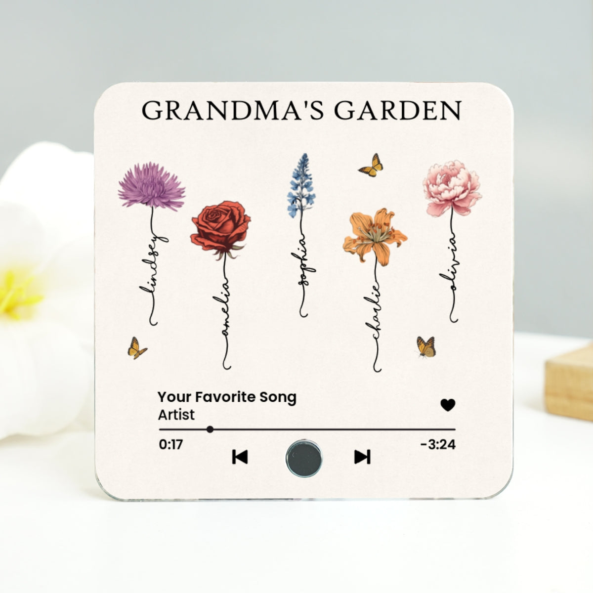 Grandma's Kitchen Birth Month Flower Personalized Music Fridge Magnet, Heartfelt Gift, Birthday Gift for Grandma